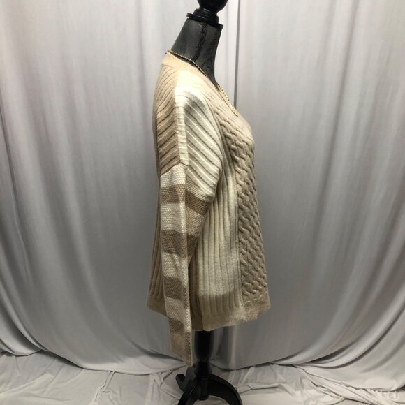 Neutral Colorblock Cable Knit Sweater Womens Size XL Drop Shoulder Sleeve NEW - Picture 6 of 10
